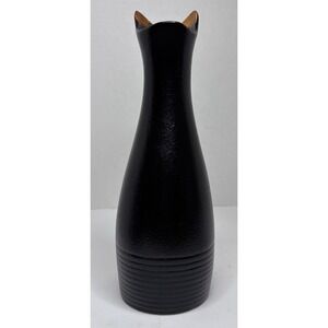 Cat Lady Box Black Cat Vase 9" Tall Gold Ears Ceramic Shiny Round Excellent